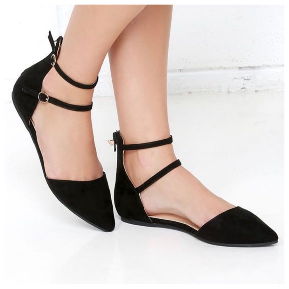 ShopEvelynne Shoes - Black ballet flats with adjustable ankle straps